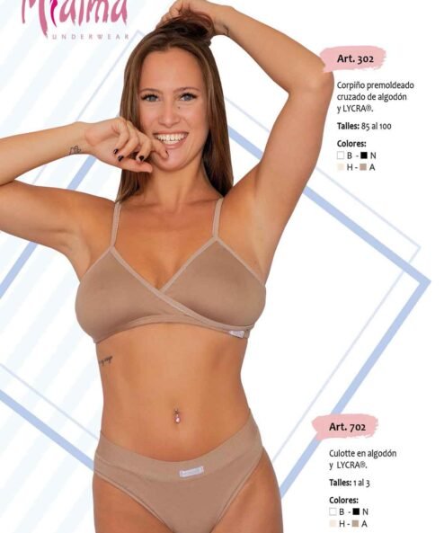 Codigo: 302 -- mi alma lenceria -- Corpiño Premoldeado Cruzado de Algodon y Lycra