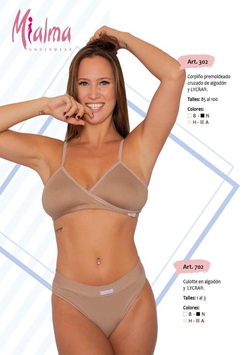 Codigo: 302 -- mi alma lenceria -- Corpiño Premoldeado Cruzado de Algodon y Lycra