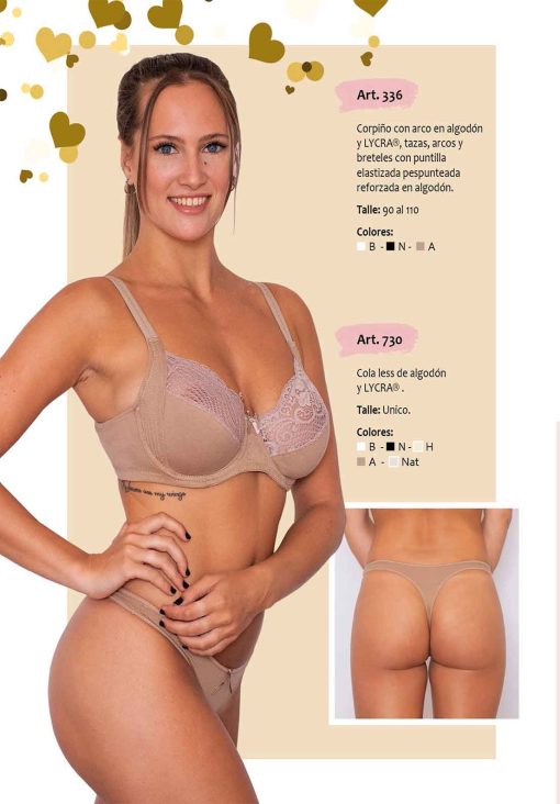 Codigo: 336 -- mi alma lenceria -- Corpiño c/Arco en Algodon y Lycra, Tazas, Arcos y Breteles con Puntilla Elastizada Pespunteada Reforzada en Algodon