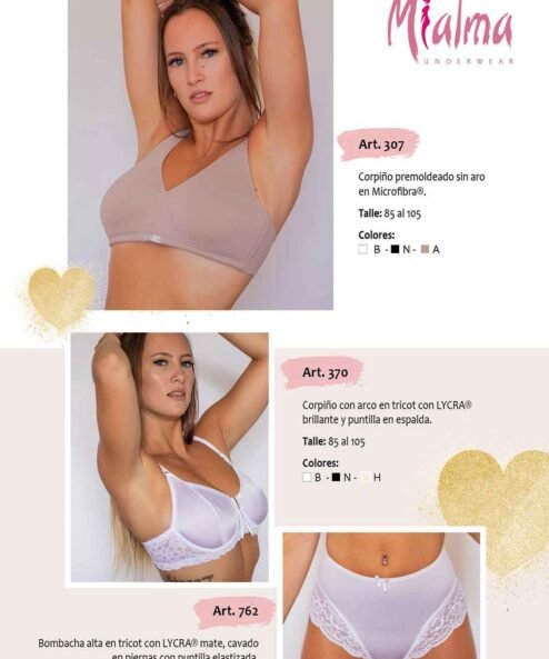 Codigo: 370 -- mi alma lenceria -- Corpiño con Arco en Tricot c/Lycra Brillante y Puntilla en Espalda