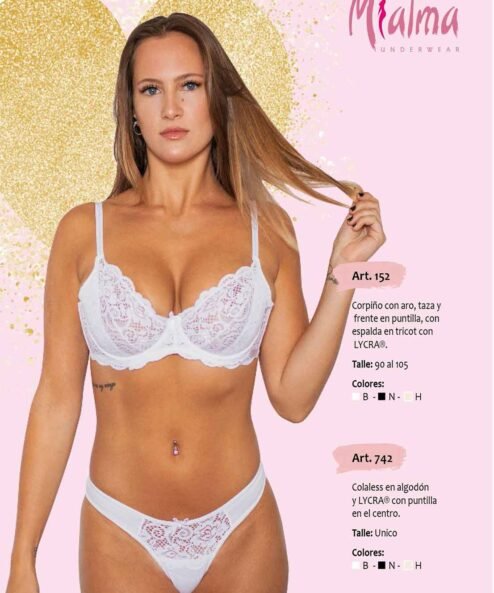Codigo: 152 -- mi alma lenceria -- Corpiño c/Aro, Taza y Frente en Puntilla, c/Espalda en Tricot c/Lycra