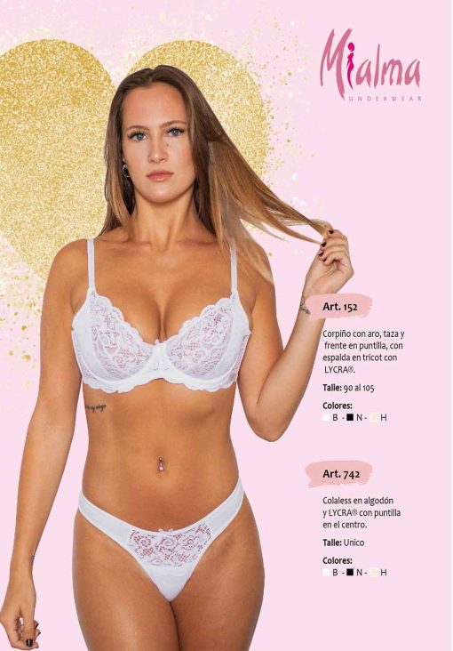 Codigo: 152 -- mi alma lenceria -- Corpiño c/Aro, Taza y Frente en Puntilla, c/Espalda en Tricot c/Lycra