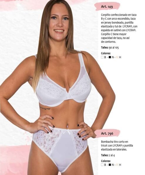 Codigo: 796 -- mi alma lenceria -- Bombacha Tiro Corto en Tricot c/Lycra y Puntilla Elastizada en Laterales