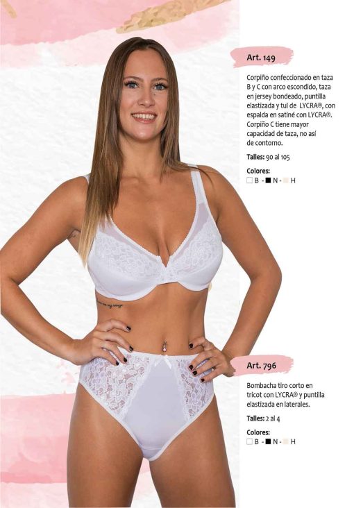 Codigo: 149 -- mi alma lenceria -- Corpiño Confeccionado en Taza B y C c/Arco Escondido, Taza en Jersey Bordeado, Puntilla Elastizada y Tul de Lycra, Espalda en Satine c/Lycra