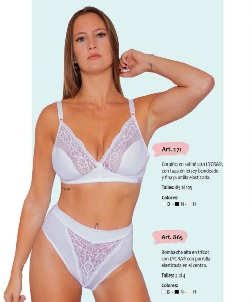 Codigo: 865 -- mi alma lenceria -- Bombacha Alta en Tricot c/Lycra c/Puntilla Elastizada en el Centro