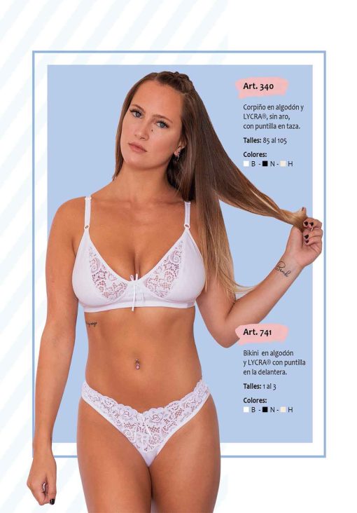 Codigo: 340 -- mi alma lenceria -- Corpiño en Algodon y Lycra, s/Aro, c/Puntilla en Taza