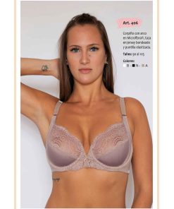 Codigo: 406 -- mi alma lenceria -- Corpiño c/Arco en Microfibra, Taza en Jersey Bondeado y Puntilla Elastizada
