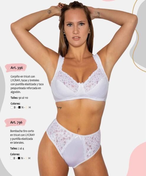 Codigo: 396 -- mi alma lenceria -- Corpiño en Tricot c/Lycra, Tazas y Breteles c/Puntilla Elastizada y Taza Pespunteada Reforzada en Algodon