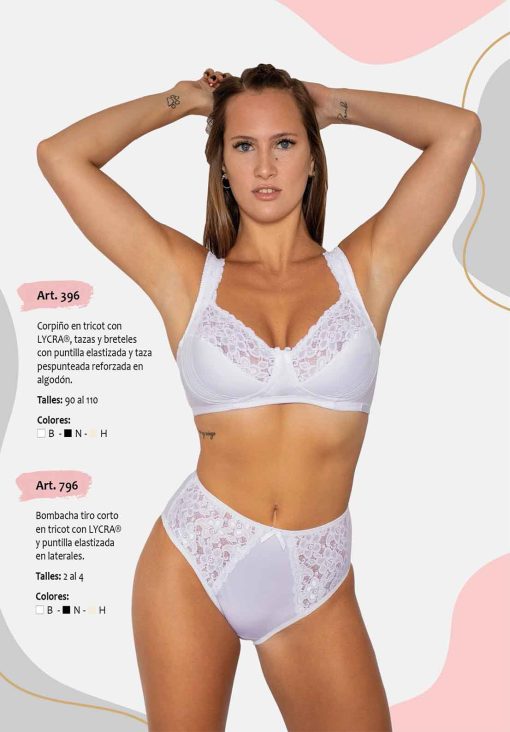 Codigo: 396 -- mi alma lenceria -- Corpiño en Tricot c/Lycra, Tazas y Breteles c/Puntilla Elastizada y Taza Pespunteada Reforzada en Algodon