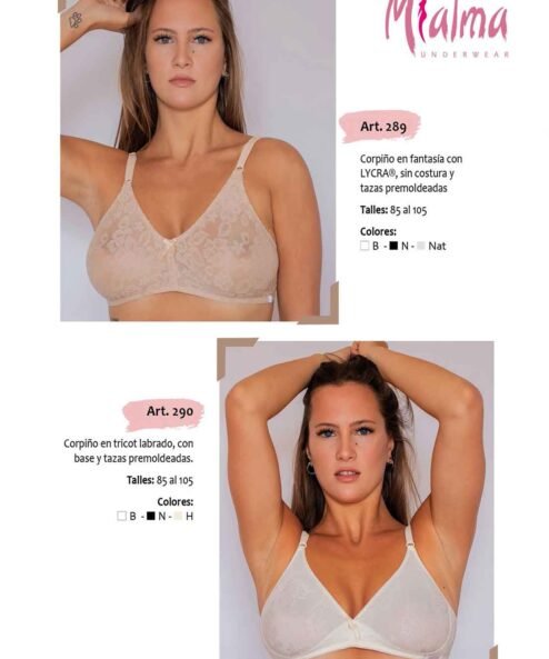 Codigo: 290 -- mi alma lenceria -- Corpiño en Tricot Labrado, c/Base y Tazas Premoldeadas