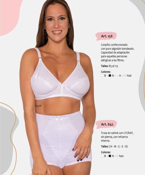 Codigo: 158 -- mi alma lenceria -- Corpiño Confeccionado c/Puro Algodon Bondeado