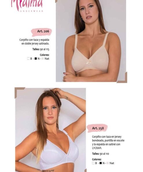 Codigo: 206 -- mi alma lenceria -- Corpiño c/Taza y Espalda en Doble Jersey Satinado