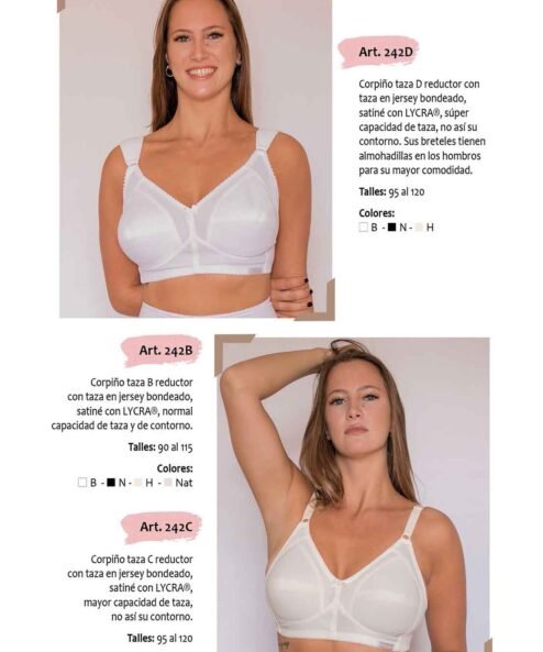 Codigo: 242B -- mi alma lenceria -- Corpiño Taza B Reductor c/Taza en Jersey Bondeado, Satine c/Lycra, Normal Capacidad de Taza