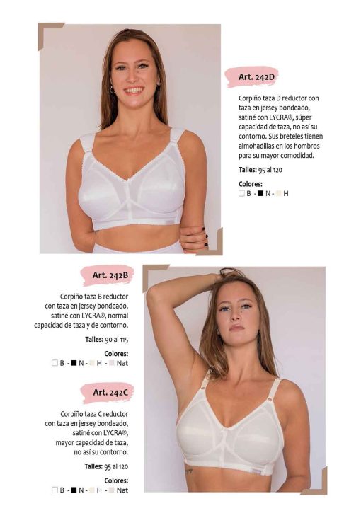 Codigo: 242C -- mi alma lenceria -- Corpiño Taza B Reductor c/Taza en Jersey Bondeado, Satine c/Lycra, Mayor Capacidad de Taza