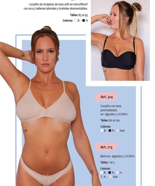 Codigo: 314 -- mi alma lenceria -- Corpiño c/Taza Premoldeada en Algodon y Lycra