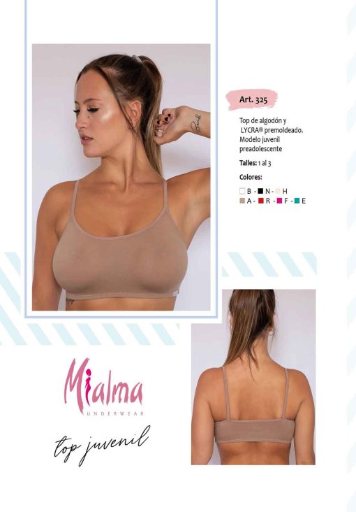 Codigo: 325 -- mi alma lenceria -- Top de Algodon y Lycra Premoldeado. Modelo Juvenil Preadolescente