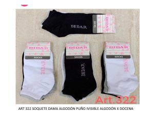 Codigo: 322 -- didar -- Soquete Dama Algodon Puño Invisilbe Algodon X DOCENA