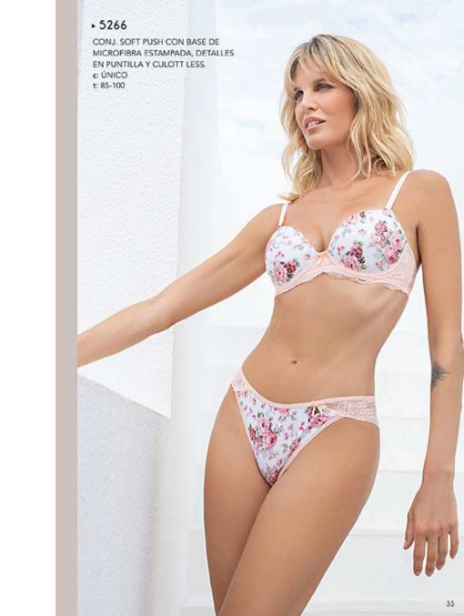 Codigo: 5266 -- lody lenceria -- CONJUNTO SOFT PUSH CON BASE DE MICROFIBRA ESTAMBADA Y DETALLE EN PUNTILLA Y CULOTTE LESS