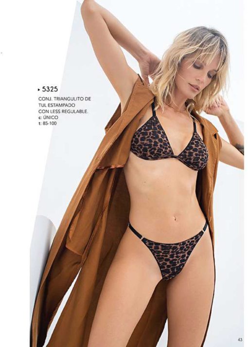 Codigo: 5325 -- lody lenceria -- CONJUNTO TRIANGULITO DE TUL ESTAMPADO C/LESS REGULABLE.
