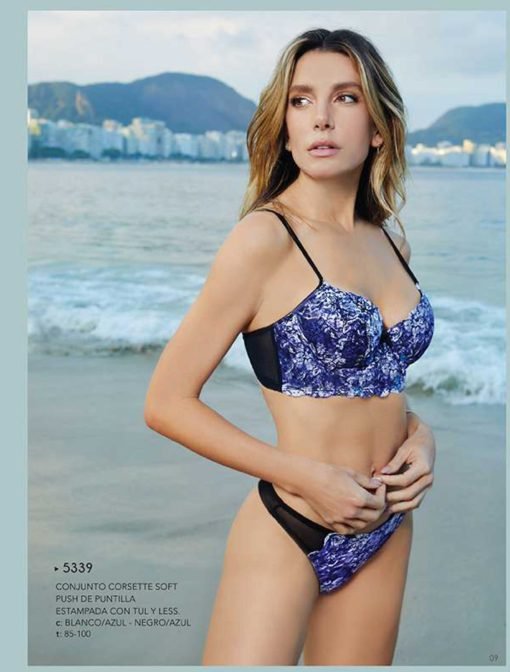 Codigo: 5339 -- lody lenceria -- CONJUNTO CORSETTE SOFT PUSH DE PUNTILLA ESTAMPADA C/TUL Y LESS
