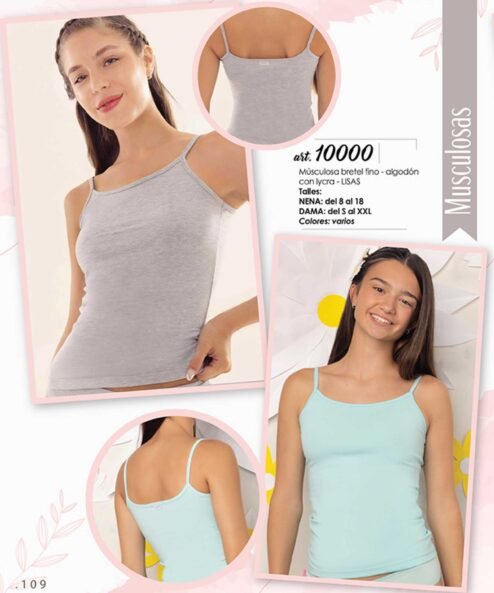 Codigo: 10000 -- marey lingerie -- Musculosa bretel fino algodon con lycra LISOS