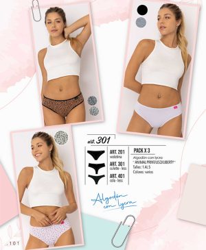 Codigo: 301 -- marey lingerie -- PACK X 3 culotte-less algodon con lycra "ANIMAL PRINT/LISO/LIBERTY"