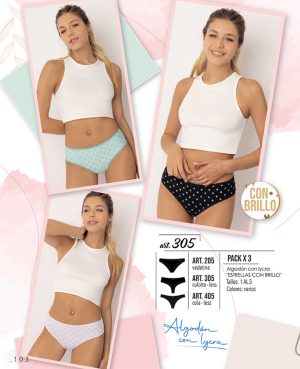 Codigo: 205 -- marey lingerie -- PACK X 3 vedetina algodon con lycra "ESTRELLAS CON BRILLO"