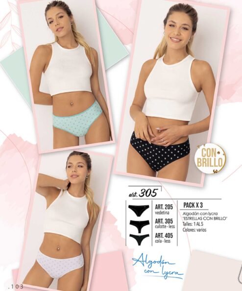Codigo: 405 -- marey lingerie -- PACK X 3 colaless algodon con lycra "WHITE/BLACK/GREY"