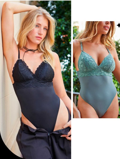 Codigo: 1768 -- tiento ropa interior -- Body triangulo taza soft de microfibra y puntilla.