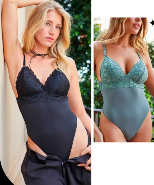 Codigo: 1768 -- tiento ropa interior -- Body triangulo taza soft de microfibra y puntilla.