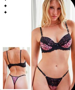 Codigo: 619 -- tiento ropa interior -- Conjunto taza soft y tanga less de microfibra estampada y puntilla.