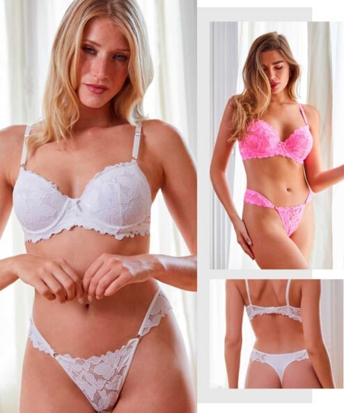 Codigo: 708 -- tiento ropa interior -- Conjunto taza soft push up y cola less de puntilla.