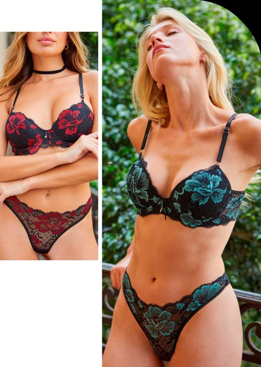 Codigo: 727 -- tiento ropa interior -- Conjunto taza soft y cola less de puntilla bicolor.
