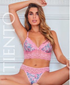 Codigo: 753 -- tiento ropa interior -- Conjunto triangulo taza soft y cola less de microfibra estampada y puntilla