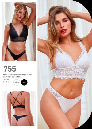 Codigo: 755 -- tiento ropa interior -- Conjunto triangulo taza soft y cola less de microfibra y puntilla