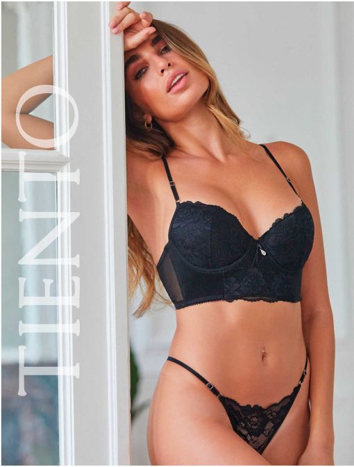 Codigo: 762 -- tiento ropa interior -- Conjunto corset taza soft y tanga less de tul lycra y puntilla.