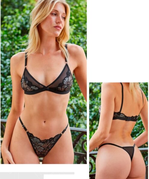 Codigo: 783 -- tiento ropa interior -- Conjunto bralette y tanga less de tul lycra y puntilla bicolor