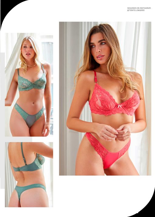 Codigo: 813 -- tiento ropa interior -- Conjunto con arco y cola less de microfibra y puntilla.