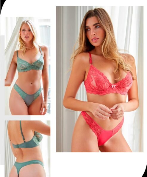 Codigo: 813 -- tiento ropa interior -- Conjunto con arco y cola less de microfibra y puntilla.