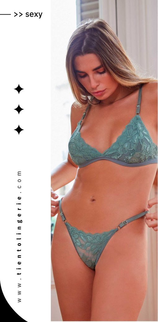 Codigo: 819 -- tiento ropa interior -- Conjunto bralette forrado y tanga lessde puntilla - Image 2