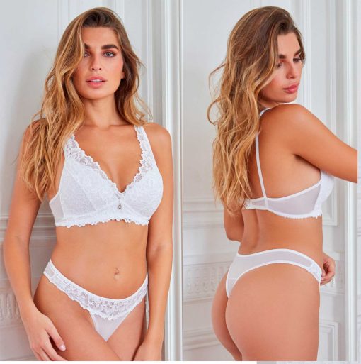 Codigo: 834 -- tiento ropa interior -- Conjunto triangulo taza soft y cola less de tul lycra y puntilla.