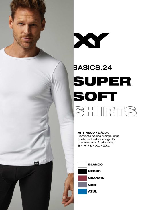 Codigo: 4087 -- boxer xy -- Camiseta básica manga larga, cuello redondo, de algodón con elastano. Anatómica - Image 2