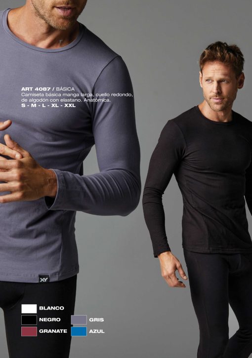 Codigo: 4087 -- boxer xy -- Camiseta básica manga larga, cuello redondo, de algodón con elastano. Anatómica - Image 3