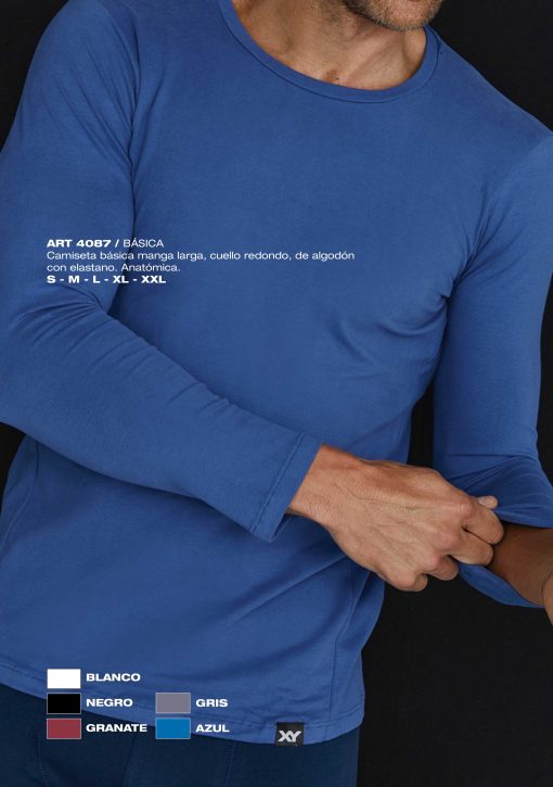 Codigo: 4087 -- boxer xy -- Camiseta básica manga larga, cuello redondo, de algodón con elastano. Anatómica - Image 4