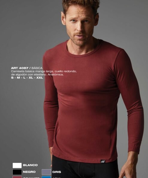 Codigo: 4087 -- boxer xy -- Camiseta básica manga larga, cuello redondo, de algodón con elastano. Anatómica
