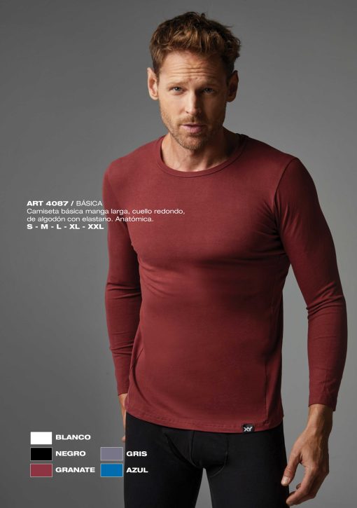 Codigo: 4087 -- boxer xy -- Camiseta básica manga larga, cuello redondo, de algodón con elastano. Anatómica