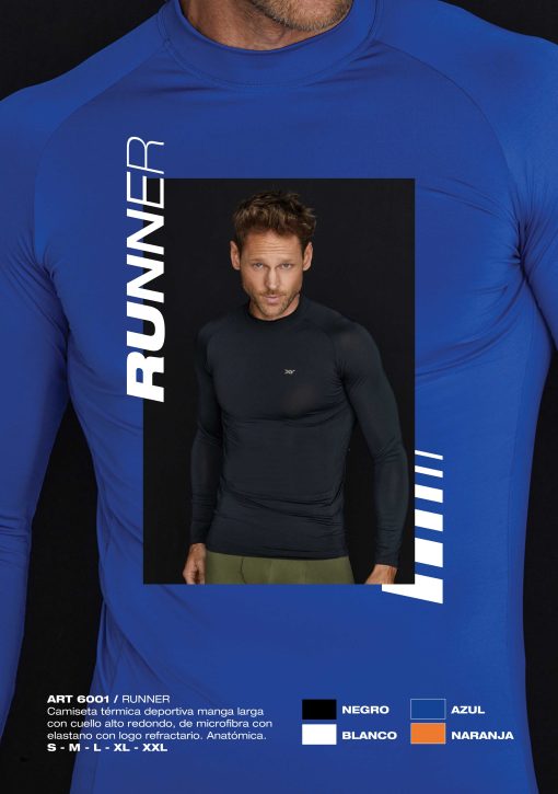 Codigo: 6001 -- boxer xy -- Camiseta térmica deportiva manga larga con cuello alto redondo, de microfibra con elastano con logo refractario. Anatómica.