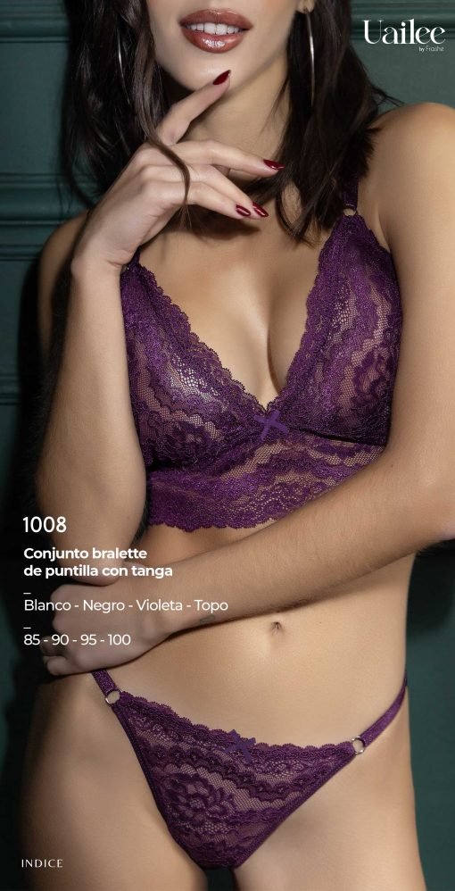 Codigo: 1008 -- uailee lenceria -- Conjunto bralette de puntilla con tanga