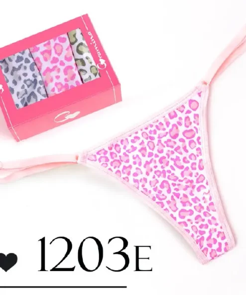 Codigo: 1203E -- coramina lenceria -- PACK X 3 tirita less regulable estampada. Algodon lycra.