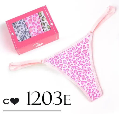 Codigo: 1203E -- coramina lenceria -- PACK X 3 tirita less regulable estampada. Algodon lycra.